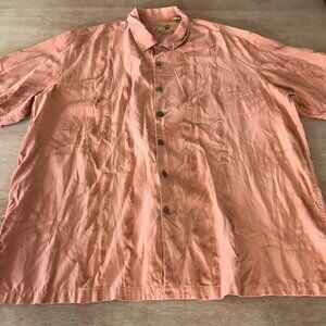 Caribbean Pineapple Shirt Men XXL Salmon Pink Floral Button Up Silk Cotton 17178